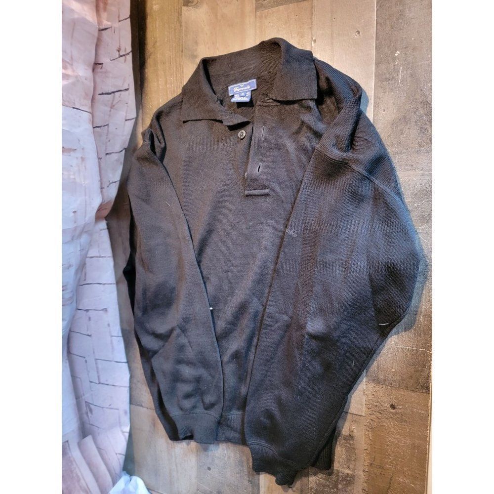 Faconnable black sweater pullover quarter button up‎